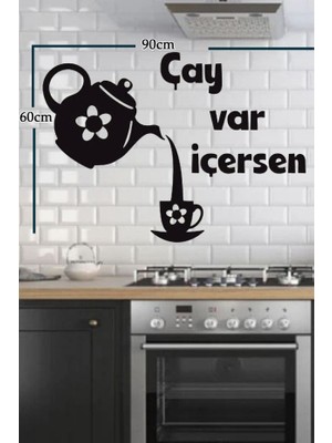 Ensa Design Çay Var Içersen Duvar Yazısı-Ahşap Duvar Dekoru-Ahşap TABLO-90X70CM