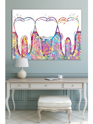 Morfil Sanat Atölyesi Diş Hekimlerine Doktorlara Hastanelere Özel Suluboya Efektli Dekoratif Kanvas Tablo (8 Farklı Ölçü)