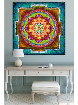 Morfil Sanat Atölyesi Yaşam Çiçeği Kutsal Geometri Sri Yantra Kanvas Tablo (100 x 10  cm )