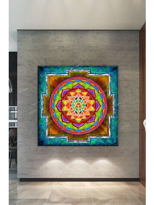 Morfil Sanat Atölyesi Yaşam Çiçeği Kutsal Geometri Sri Yantra Kanvas Tablo (100 x 10  cm )