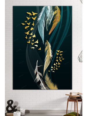 Morfil Sanat Atölyesi Renkli Tüyler Ve Kuşlar Sürreel Sanatsal Dekoratif Kanvas Tablo (8 Farklı Ölçü)