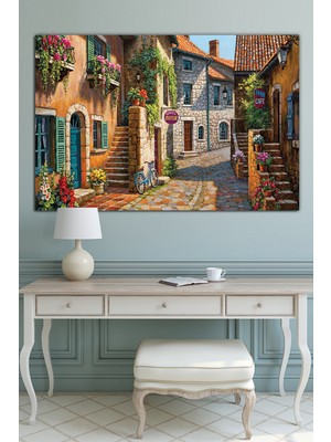 Morfil Sanat Atölyesi Şirin Kasaba Ve Taş Evler Dekoratif Kanvas Tablo