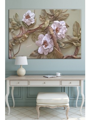 Morfil Sanat Atölyesi Çiçekler Üç Boyut Görünümlü Dekoratif Kanvas Tablo (8 Farklı Ölçü)