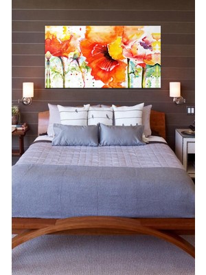 Morfil Sanat Atölyesi Yatak Başı Suluboya Efektli Çiçekler Kanvas Tablo