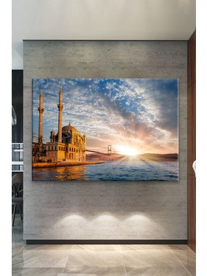 Morfil Sanat Atölyesi Ortaköy Camii Boğaz Gün Batımı Şehir Manzara Kanvas Tablo