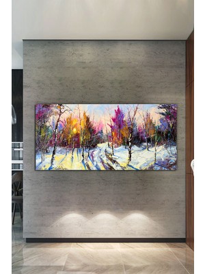 Morfil Sanat Atölyesi Karlı Orman Ağaçlar Dekoratif Kanvas Tablo