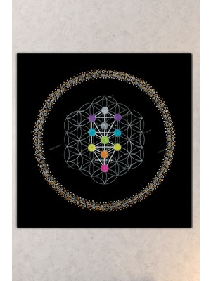 Morfil Sanat Atölyesi Yaşam Çiçeği Kutsal Geometri Sri Yantra Kanvas Tablo