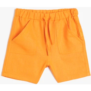 Keten Şort Beli Bağlamlı Cepli