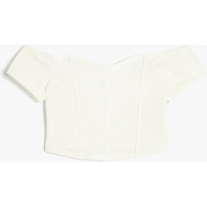 Crop Tişört Omzu Açık Korse Detaylı Kalp Yaka