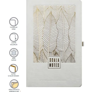 Scala Iplik Dikişli Sert Deri Kapak 13X21 cm 120 Yaprak Not Defteri Beyaz
