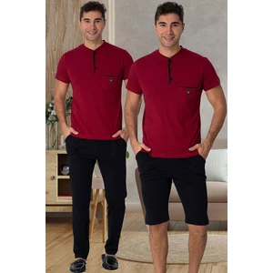 Mecit Pijama Mecit 2769 Bordo Büyük Beden Şortlu Erkek Pijama Takımı