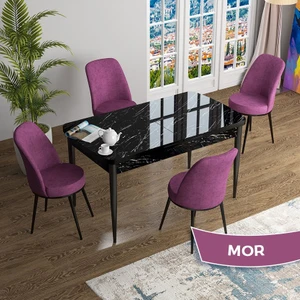 Concept Han Serisi 70X114 Açılabilir Mdf Siyah Mermer Desen Mutfak Masası Takımı 4 Sandalye
