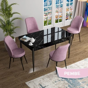 Concept Han Serisi 70X114 Açılabilir Mdf Siyah Mermer Desen Mutfak Masası Takımı 4 Sandalye