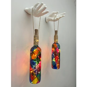 Mes Reves Design Kadın El Heykeli LED Işıklı Renkli Vitray Cam Şarap Şişesi Aplik Set Cafe, Bar, Bahçe, Ev Dekoru