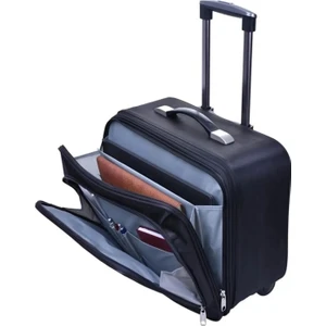 Çekçekli Pilot Çantası Orta Boy Lüx Kasalı Teknik Servis Çantası Pilot Hostes Evrak Laptop Notebook Çantası Siyah