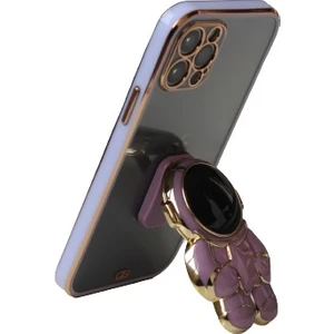 Samsung Galaxy A50 A505 Uyumlu Kılıf Astronot Gizli Standlı Silikon Lazer Arkası Şeffaf Tpu