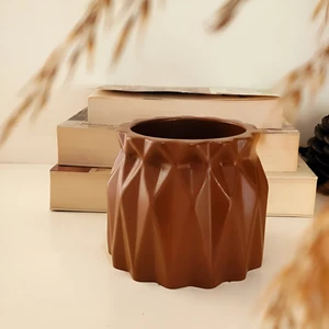 Büzgülü Saksı Kaktüs Saksısı Sukulent Saksısı Menekşe Saksısı Büyük Boy Siyah 8.5 x 10 cm Tarçın Rengi