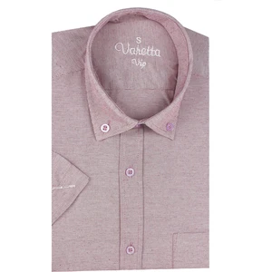 Erkek Pembe Keten Efektli Cepli Kısa Kollu Pamuklu Gömlek