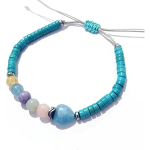 Funny Takı Akuamarin Kalp Pembe Kuvars Amazonit Angelit Sitrin Hematit Doğaltaşlı Bileklik