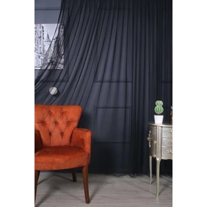 Evdepo Home Taç Siyah Düz Renk, 1/2,5 Normal Pile Tül Perde Tek Kanat - 100 x 270 cm