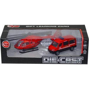 XFD1077 Kutulu Çek Bırak Die-Cast Minibüs ve Helikopter -Vardem Oyuncak