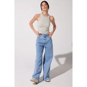 Drew Fit Çok Yüksek Bel Geniş Paça %100 Pamuk Jean Kot Pantolon