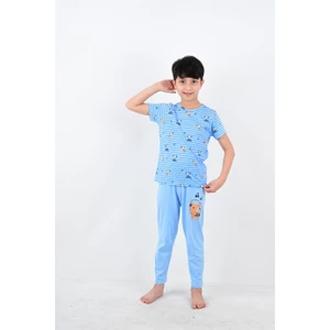erkek çocuk kısa kollu pijama takımı nota mavi