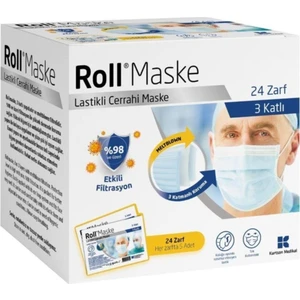 Maske Cerrahi 3 Katlı Lastikli Maske 120 Adet Roll 24