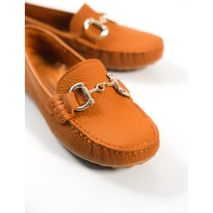 Hakiki Deri 203-TB Oval Burunlu Toka Detay Kadın Taba Babet & Loafer Ayakkabı