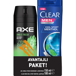 Erkek Sprey Deodorant Jungle Fresh 150 Ml + Clear Men Saç Bakım Şampuanı Cool Sport Menthol 180 Ml