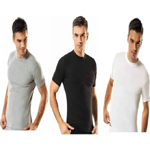 Erkek 6'lı Sıfır Yaka Yarım Kollu Penye Atlet Abani Classic (2 Beyaz - 2 Siyah - 2 Gri)