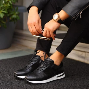 Sail Lakers - Siyah Deri Bağcıklı Erkek Sneaker