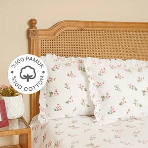 Karaca Home Silvie Kırmızı %100 Pamuk Fırfırlı Çift Kişilik Çarşaf Takımı