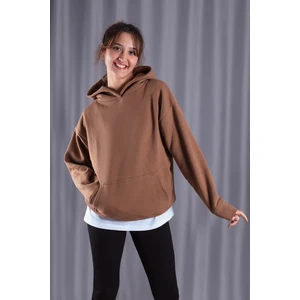 giyadda Unisex Kahverengi Oversize İçi Puflu Kapüşonlu Bol Kalıp Sweatshirt Hoodie