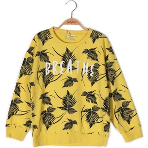 Kız Çocuk Yaprak Baskılı Sweatshirt