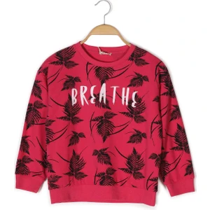 Kız Çocuk Yaprak Baskılı Sweatshirt