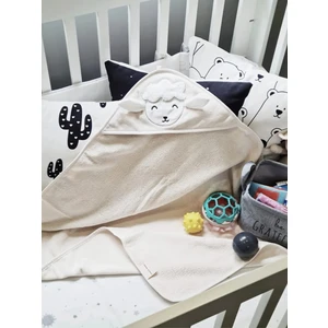 Tanem Home %100 Pamuk Bej Kuzu Desen Nakışlı Bebek Havlu Kundak 75X75CM