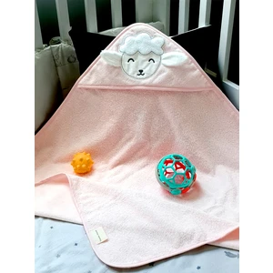 Tanem Home %100 Pamuk Pembe Kuzu Desen Nakışlı Bebek Havlu Kundak 75X75CM