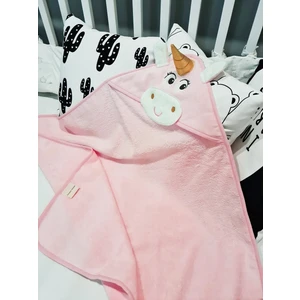 Tanem Home Pembe, Nakışlı 3D Unicorn %100 Pamuk 75X75 cm Bebek Havlu Kundak
