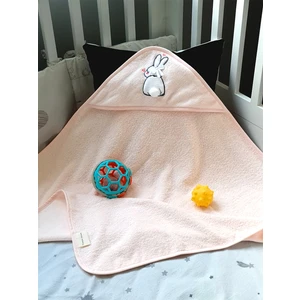 Tanem Home %100 Pamuk Pembe Tavşan Desen Nakışlı Bebek Havlu Kundak 75X75 cm