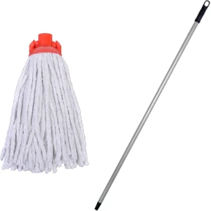 Titiz Ispanyola Islak Yedek Mop Takımı - Beyaz Cotton Mop + Metal Vidalı Sap - 1 Adet