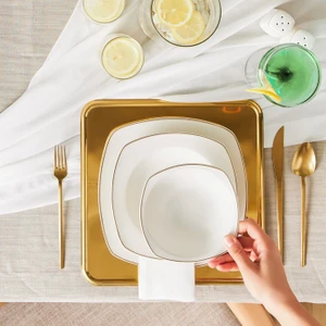 Roman Gold Square Shape Kayıklı 27 Parça 6 Kişilik Porselen Yemek Takımı