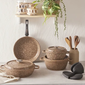 Marlon Biogranit Döküm 7 Parça Tencere Seti Brown
