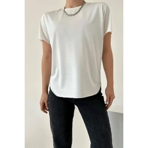 Kadın Ekru %100 Modal Lazerkesim T-Shirt