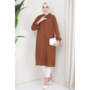 Hafsa Mina Yazlık Uzun Pamuklu Tunik Kahverengi