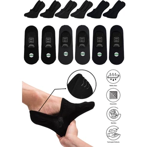 Bambu Erkek Babet Çorap 2 Siyah-2 Lacivert-2 Füme Dikişsiz Görünmez Kaydırmaz Topuk Silikonlu Premium 6'lı Paket