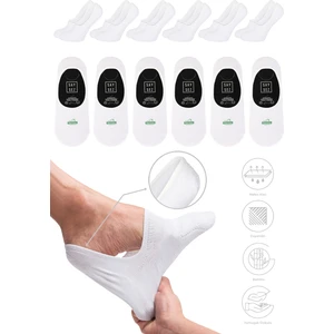Bambu Erkek Babet Beyaz Çorap Dikişsiz Görünmez Kaydırmaz Topuk Silikonlu Premium 6'lı Paket