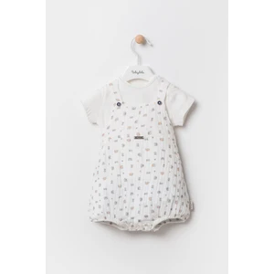 Baskılı Basic Tshirt Tulum Salopet 2'li Takım Ekru 12845