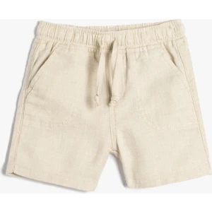 Keten Şort Beli Bağlamalı Cepli