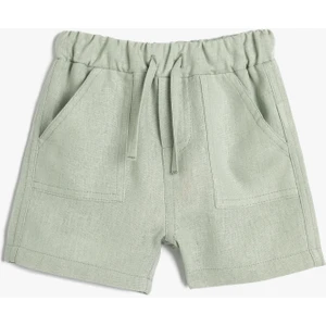 Keten Şort Beli Bağlamlı Cepli